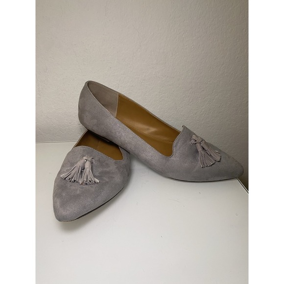 J Crew Biella Tassel Loafer 9.5 Gray Vegan Suede Pointed Toe - Picture 1 of 14